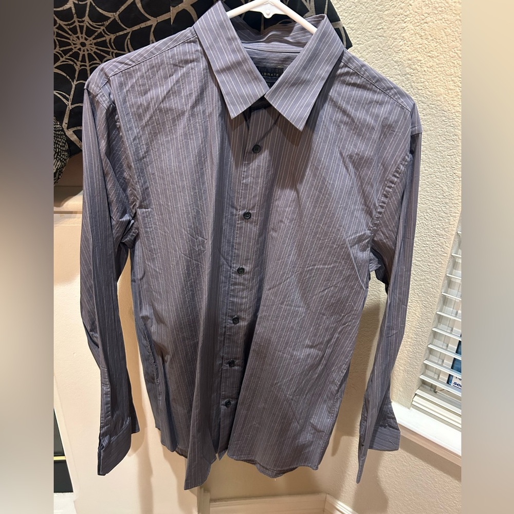 C2 by Calibrate Men's Pinstripe gray Dress Shirt sz L